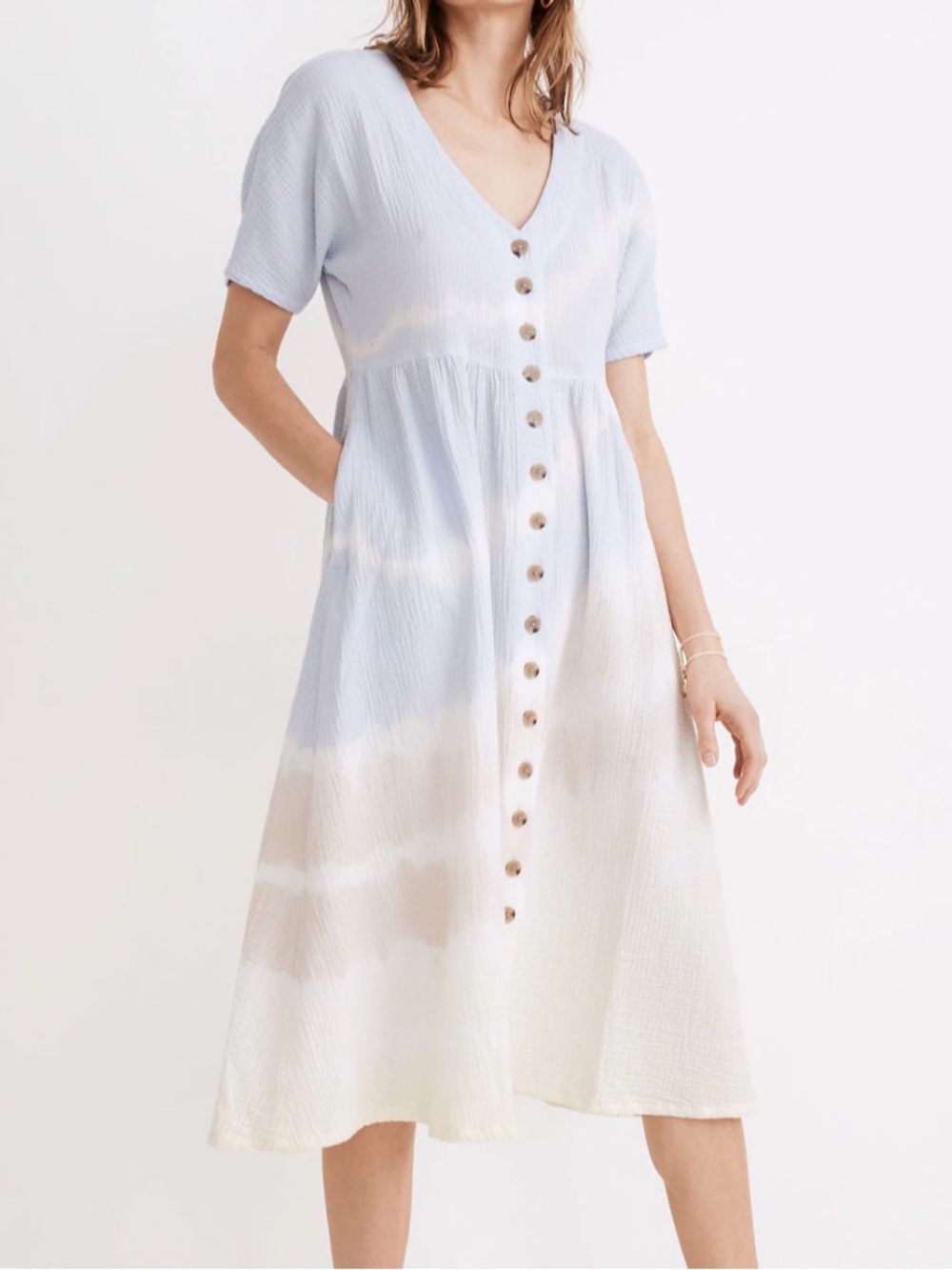 Madewell Tie-Dye Lightspun Button-Front Midi Dress